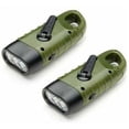thumbnail image 1 of Linterna solar recargable (paquete de 2), lámpara de emergencia LED, linterna de manivela dinamo con mosquetón para senderismo, viajes, camping, escalada, verde militar Zhuoxuan, 1 of 5