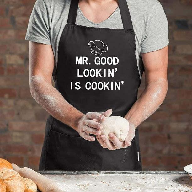 Tablier drôle pour homme Mr. Good Looking is Cooking Tablier de chef drôle  avec 2 poches 