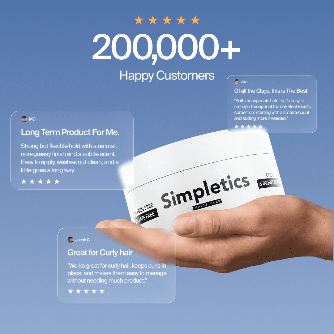 Simpletics All Natural Hair Clay for Men – 6 Ingredient Matte Styling Clay with Beeswax & Coconut Oil – Vanilla Scent – Strong Hold & Texture – Non-Greasy, Water Based, No Harsh Chemicals – 2oz