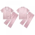 thumbnail image 4 of Summer Kids Girl Pure Color Imitate Silk Pajamas Short Sleeve Blouse Short Pants Sleepwear Suit ,5-14 Years, 4 of 9