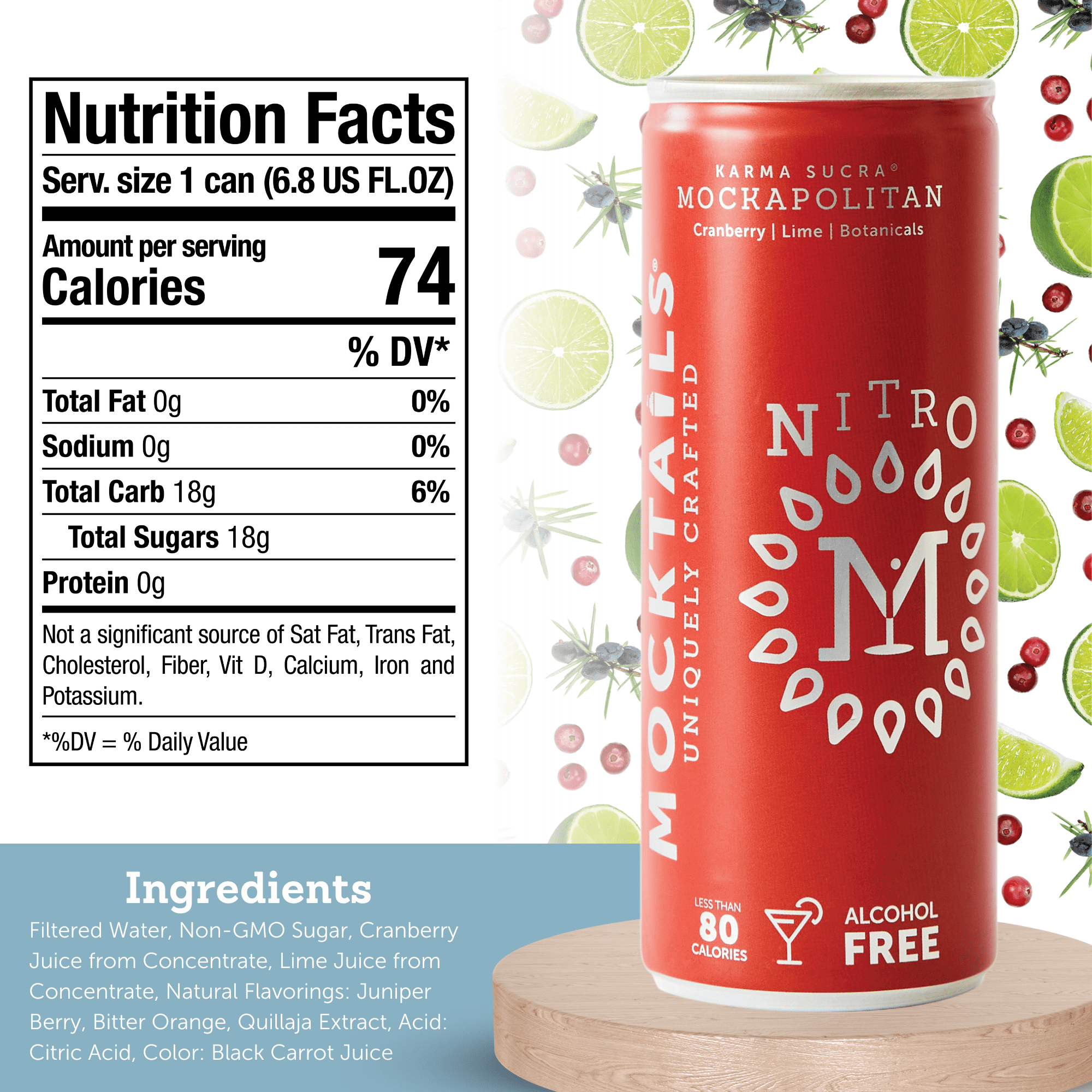 Mocktails Nitro-Charged Non Alcoholic Cosmopolitan, 6.8 oz, 12 Pack