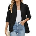 thumbnail image 2 of idosla Women Cardigan 3/4 Sleeves Open Front Lightweight Soft Netted Knit Draped Ruffles Cardigan Kimono Cover Ups (Black, XL), 2 of 9