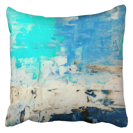 Turquoise Decor CMFUN Beige Modern Turquoise and Blue Abstract Painting Brown Contemporary Canvas White Cyan Pillowcase Cushion Cover 20x20 inch ()