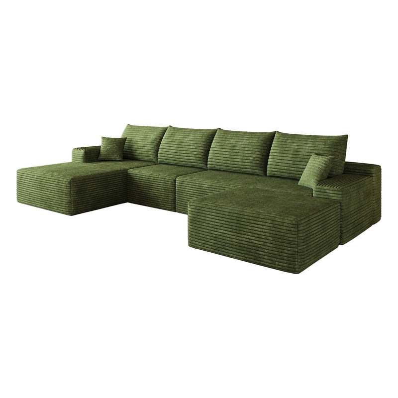 135" Cloud Sectional Sofa with Ottoman, U-Shaped Modular Sofa Couch with Chaise, Modern Minimalist Deep Seat Upholstered Sectional for Living Room, Plush Corduroy Fabric Corner Sofa