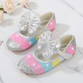 thumbnail image 2 of 2DXuixsh Girls Dress Shoes Party Wedding Cute Toddler Sequin Bow Flower Ballet Flat Shoes Girls Sandals Summer T Strap Hook Loop Low Heel Dress Shoes Silver Size 2, 2 of 4