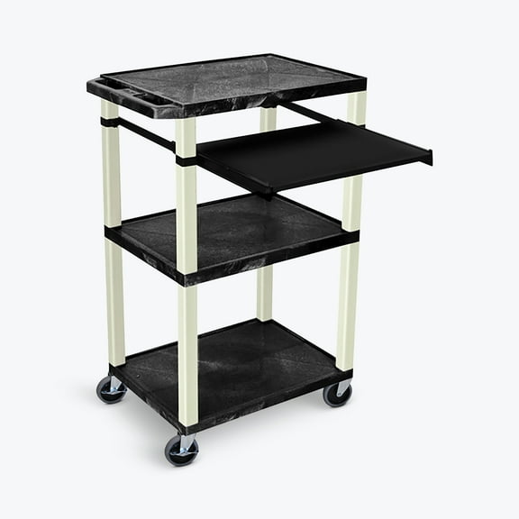 FSE 373-UCPL1PSE-P 42"H 3-Shelf Utility Cart - Electric, Pullout Shelf, Black Shelves, Putty Legs
