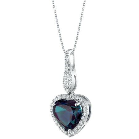 Alexandrite Lab - 14K White Gold Created Alexandrite and Lab Grown Diamond Pendant 4.86 carats total Heart Shape