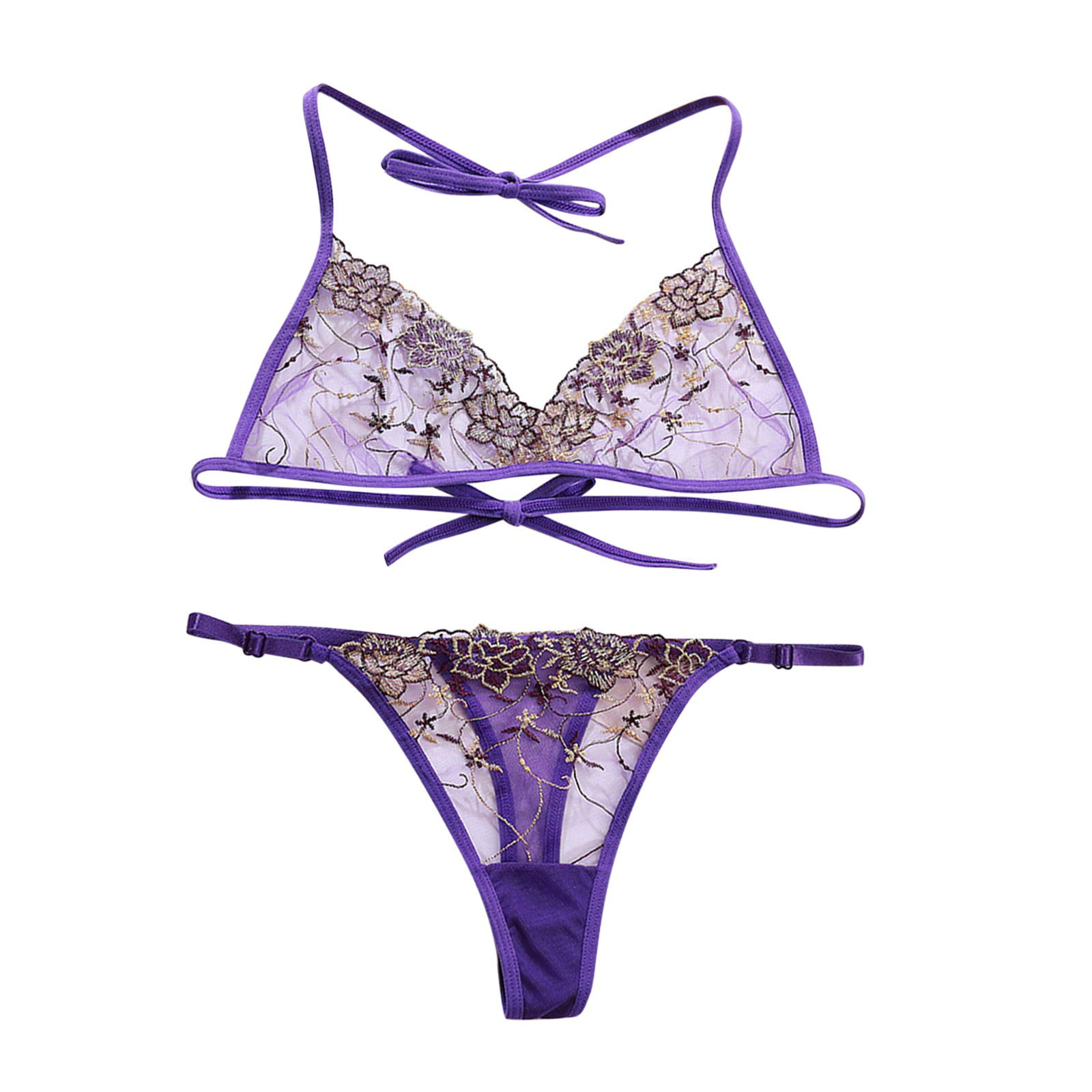 Ladies Sexy Lingerie Embroidered Lace Bra Sexy Lingerie Thong Set Underwea  Cute Lingerie Crotchless Lingerie, Purple, Small : : Clothing,  Shoes & Accessories