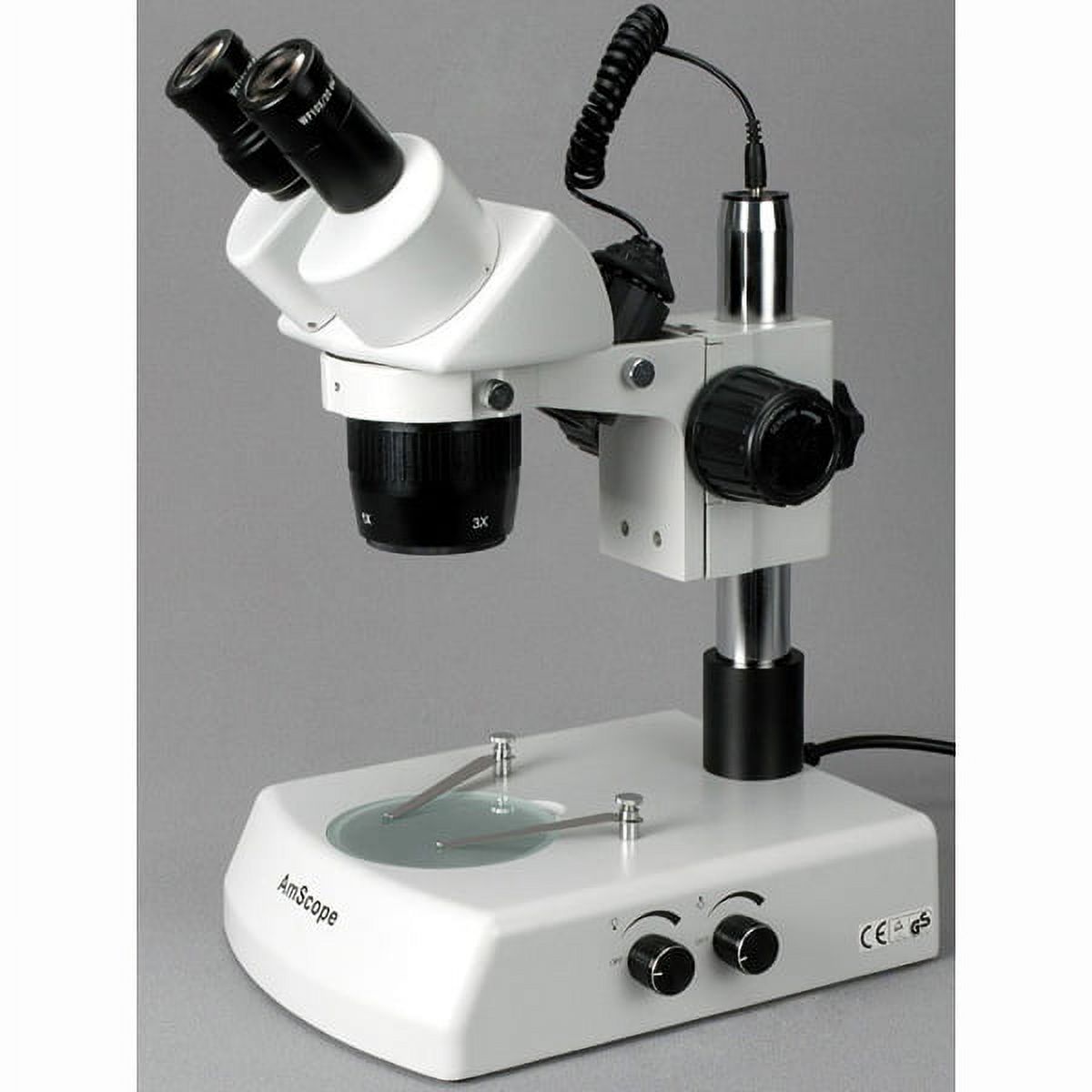 AmScope SW-3B13-FRL Stereo Microscope – 10X & 30X Binocular On Single-Arm Boom Stand With Ring Light