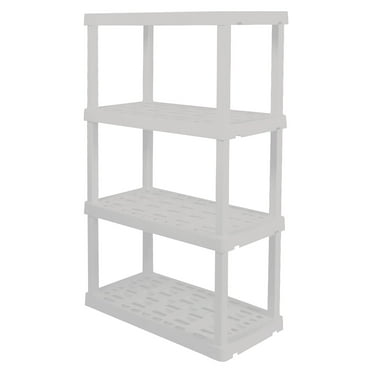 Hyper Tough Plastic Shelves Garage Shelf Heavy Duty Shelving Unit Storage Rack Shelves Interlocking Multipurpose Shelf 4-Tier 56"H x 18"D x 36"W White-600 lbs