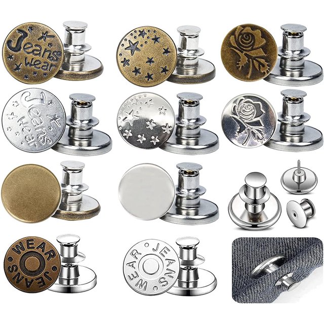 10Pcs Jeans Buttons, 17mm Adjustable and Detachable Jeans Button Pins for Jeans Pants