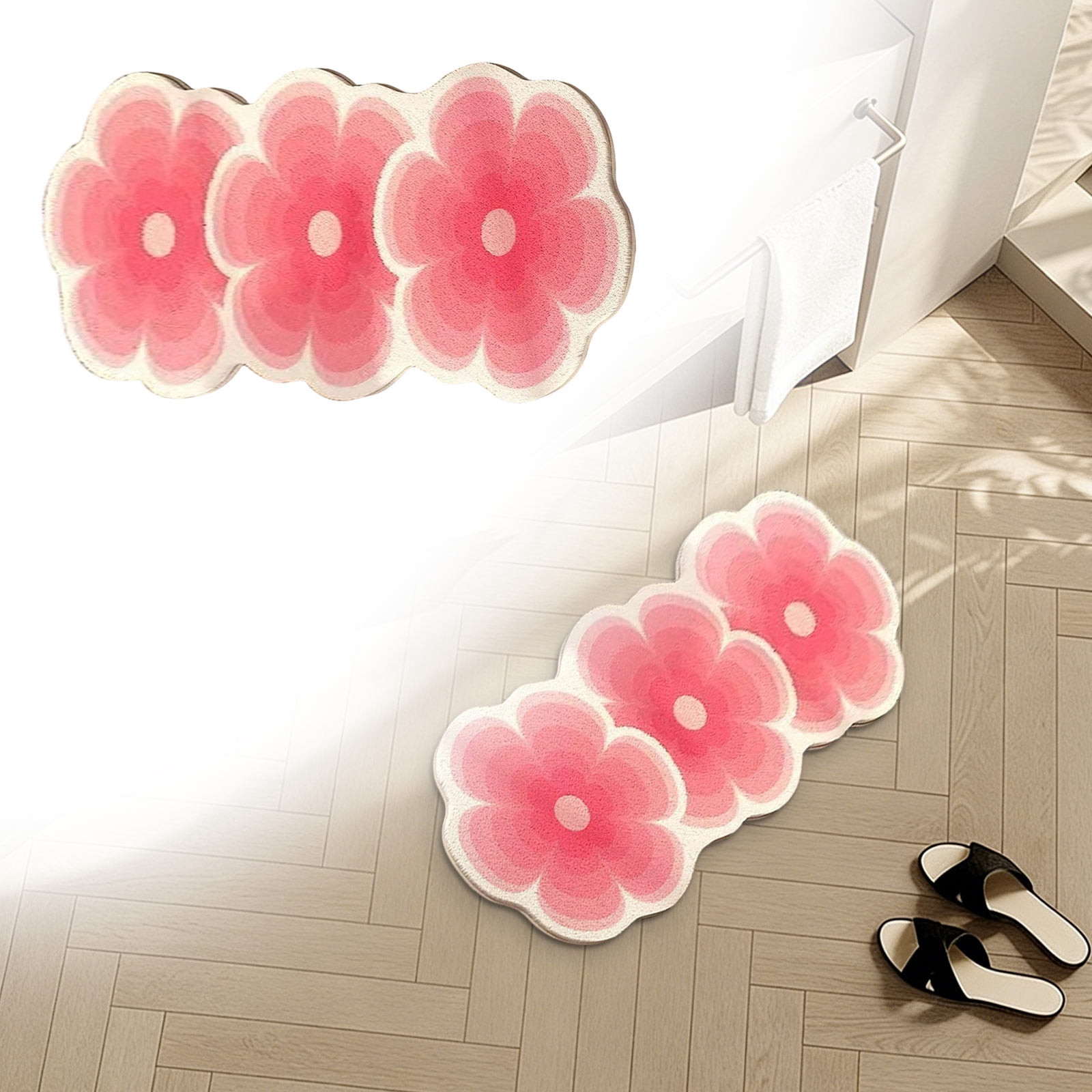 Flower Pattern Non Slip Washable Rugs Floor Mat Entryway Rug Non Slip Kitchen Floor Mats With Rubber Backing For Entrance Bedroom Bathroom Indoor Door Carpet For Home Light Pink