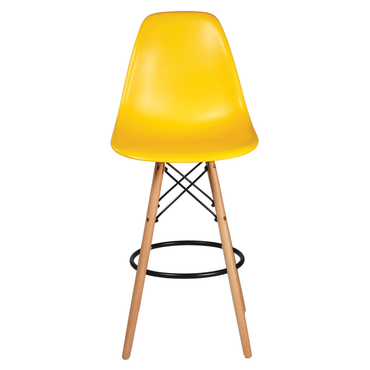 Eames Style Counter 26" Stool, Yellow w/ Tall Wooden Base