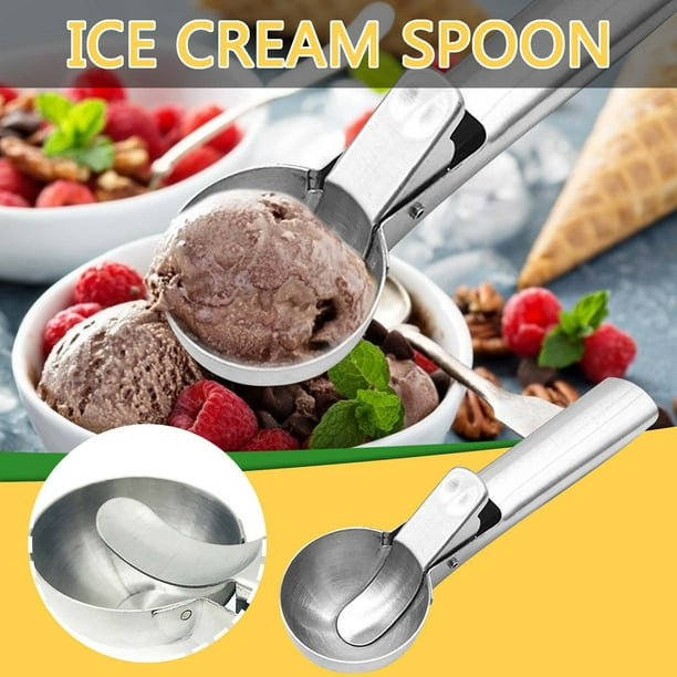 Cuchara para Helado de Acero Inoxidable 430 con Botón de Liberación, Multiusos para Frutas y Galletas, Ideal para Cocina y Restaurante.