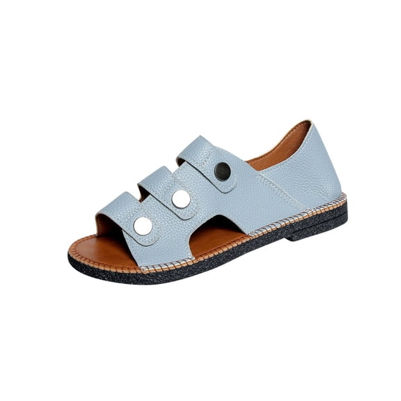 Hopeusnice Sandals for Women Flat Heel Breathable Soft Non-Slip Trendy Pu Summer Shoes Women's Sandals Open Toe Sandals Rubber Sole Shoes for Beach Flexible Walking Shoes Light Blue 38