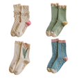 thumbnail image 1 of 4 pares de calcetines lindos de tulipán, calcetines casuales de tobillo con volantes de encaje para mujer, calcetines de tubo medio transpirables, calcetines florales, 1 of 5