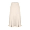 thumbnail image 5 of Ndbuld Womens Skirt Boho Elastic High Waist Ankle High Waisted A-Line Long Maxi Skirt Women Solid Color Mink Ruffle Pleated Skirt High Waisted Knitted Half Skirt,White, 5 of 6
