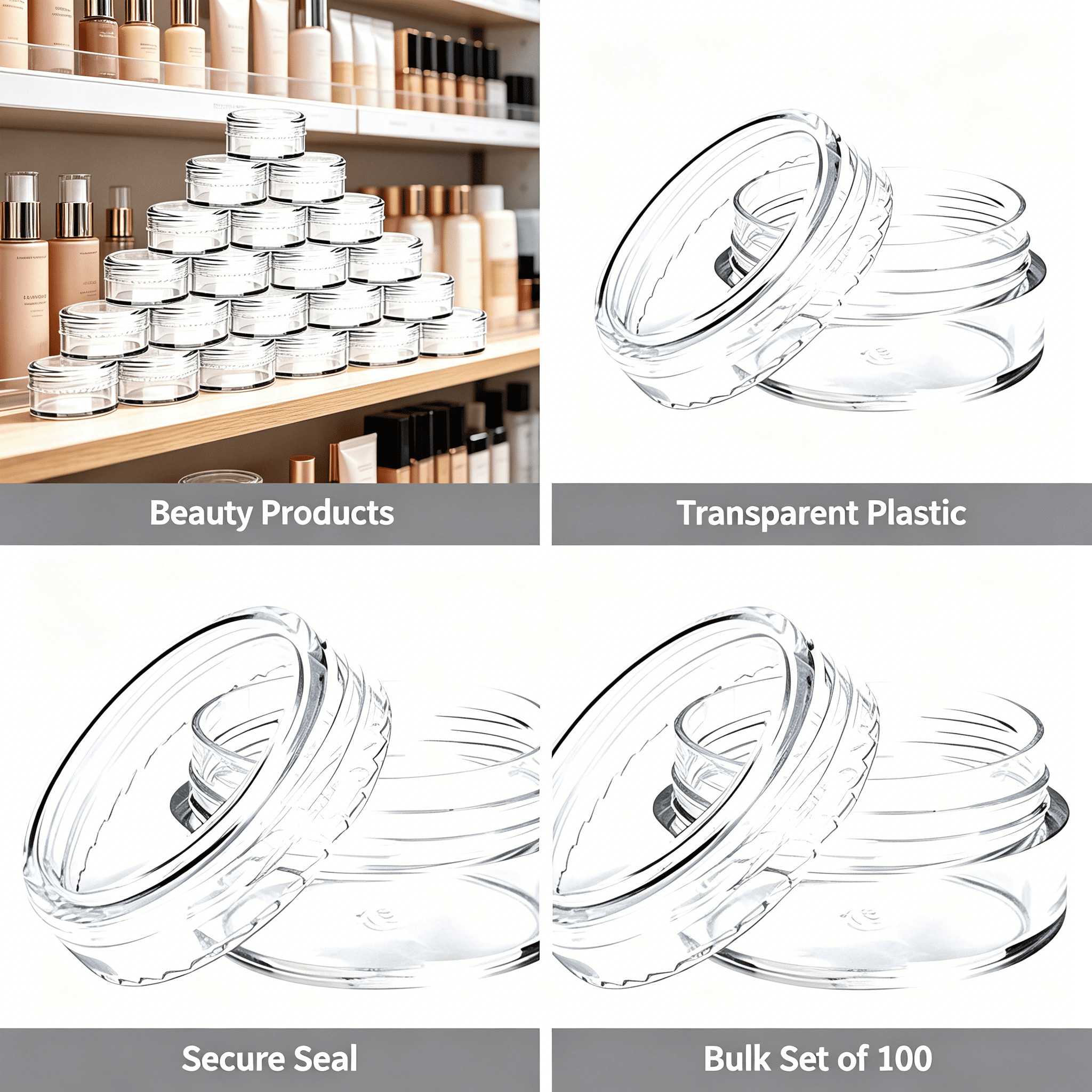 ACDANC 2026 New 100-Pack Small Clear Plastic Sample Jars with Lids | 1Oz Empty Containers for Creams & Cosmetics | Travel-Friendly Mini Storage for Travel,Home,Office,Beach