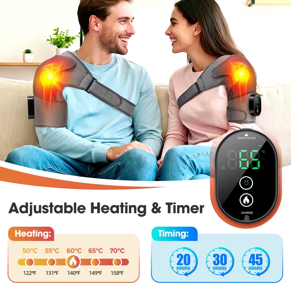 Heated Shoulder Wrap, Cordless Shoulder Heating Pad for Men Women, Electric Shoulder Heated Brace, 5 Heat Settings, 3 Auto-Off (Grey)