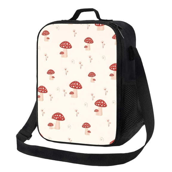 Mushroom Pattern Red Mushroom Print Accent Lunch Bag Insulated Thermal Box with Shoulder Strap & Handle for Work and Picnic