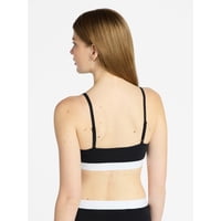 No Boundaries Women's Cotton Jersey Triangle Bralette with Buttons Sizes (Black Soot/ Vivid White)