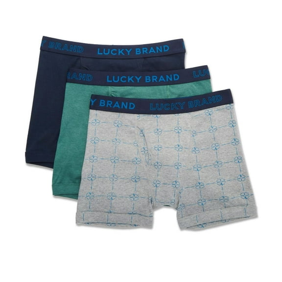 Men's Lucky 211VB06 Cotton Boxer Briefs - 3 Pack (Indigo/Grey/Spruce S)