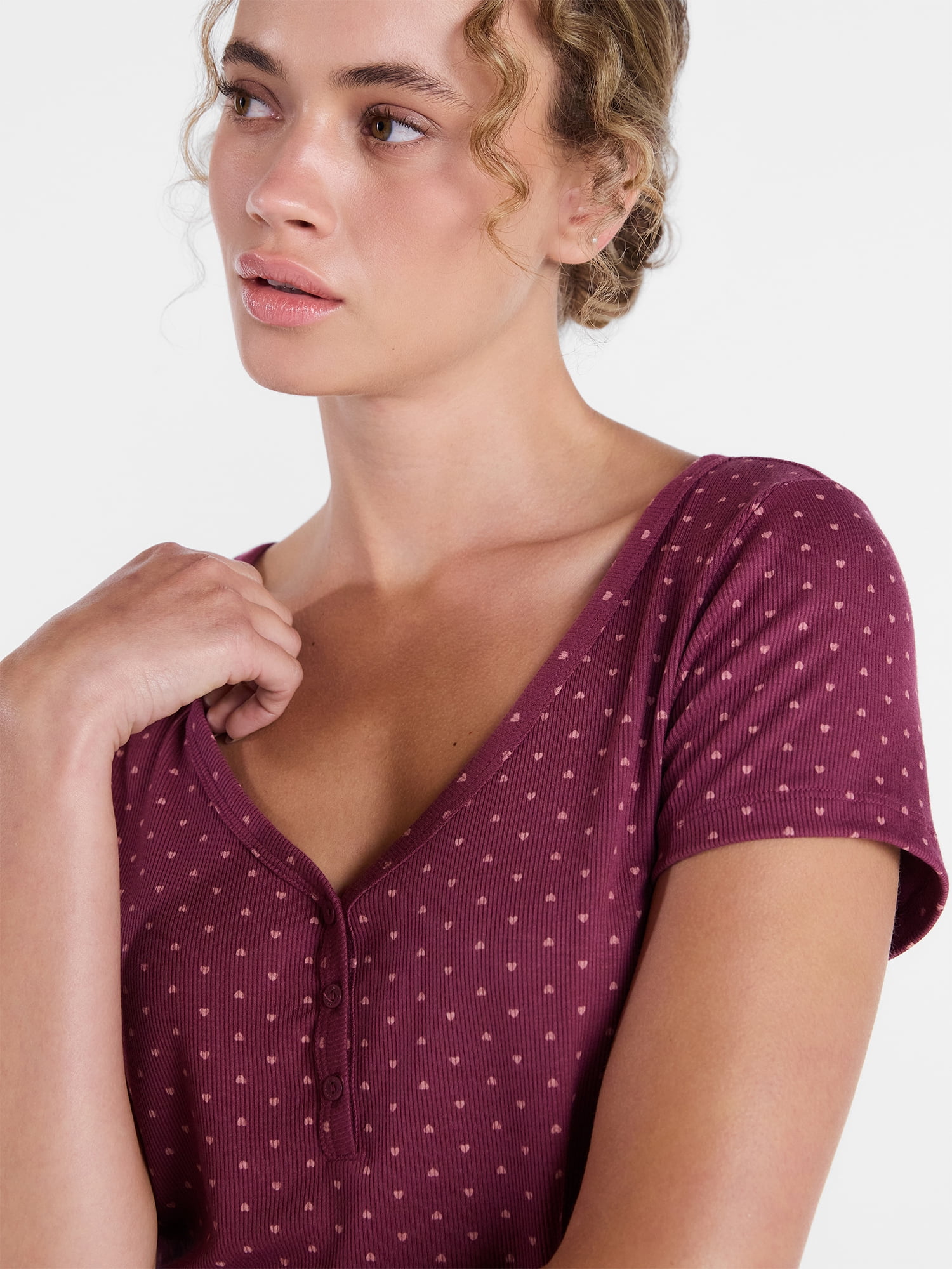Joyspun Women’s Modal Blend Ribbed Henley Sleep Top, Sizes XS-3X