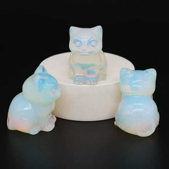 K-KED 5Pcs Natural Opal Quartz Crystal Gem Carved Lucky Cat Miniature Figurine Healing