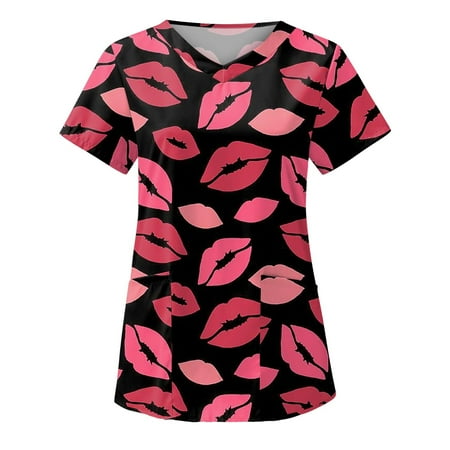 

Women Scrubs Top Working Uniform Nurses Clothing Workwear Short Sleeve Summer V-Neck Leisure Tops Working Geometric Gradient Thanksgiving T-shirt