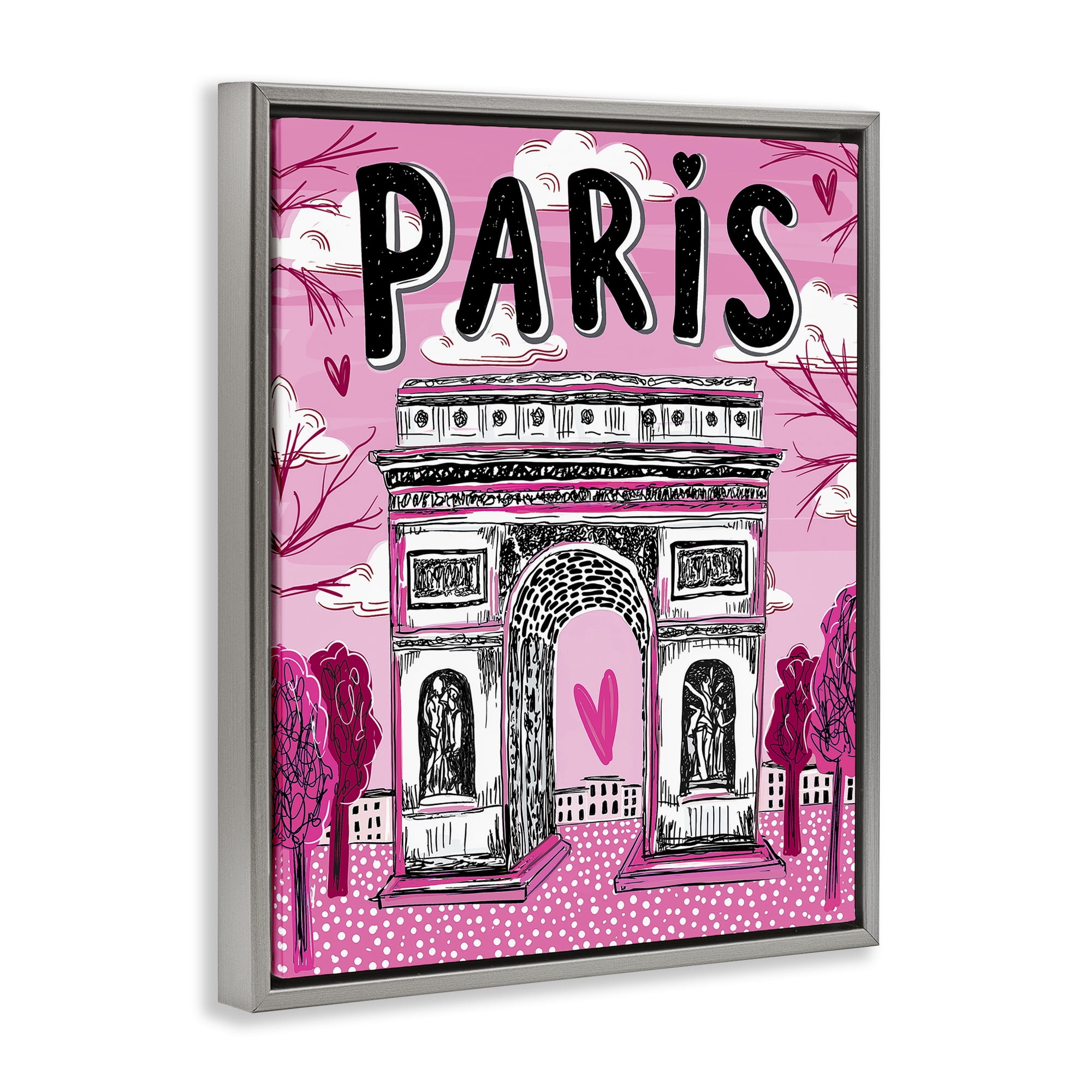 Stupell Industries Romantic Paris Arc de Triomphe Gray Framed Floater Canvas Wall Art, design by Jess Stempel