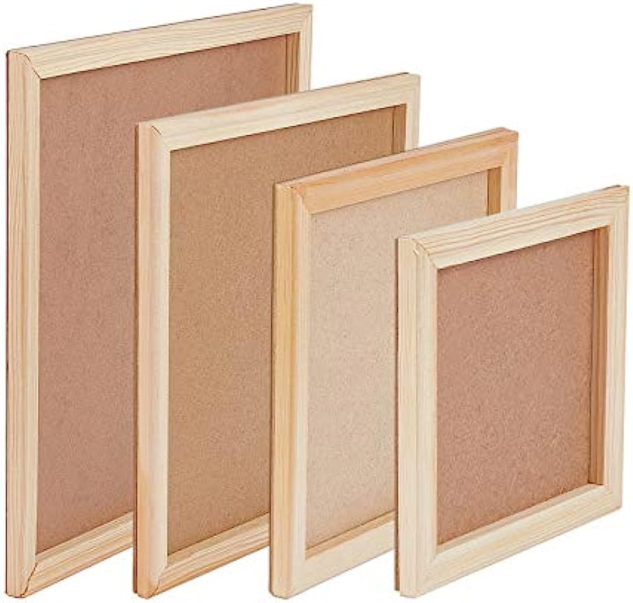 4 Sets Painting Board Photo Frames 3D Wood Frame 4 Sizes Wood Painting Panel Boards for Arts