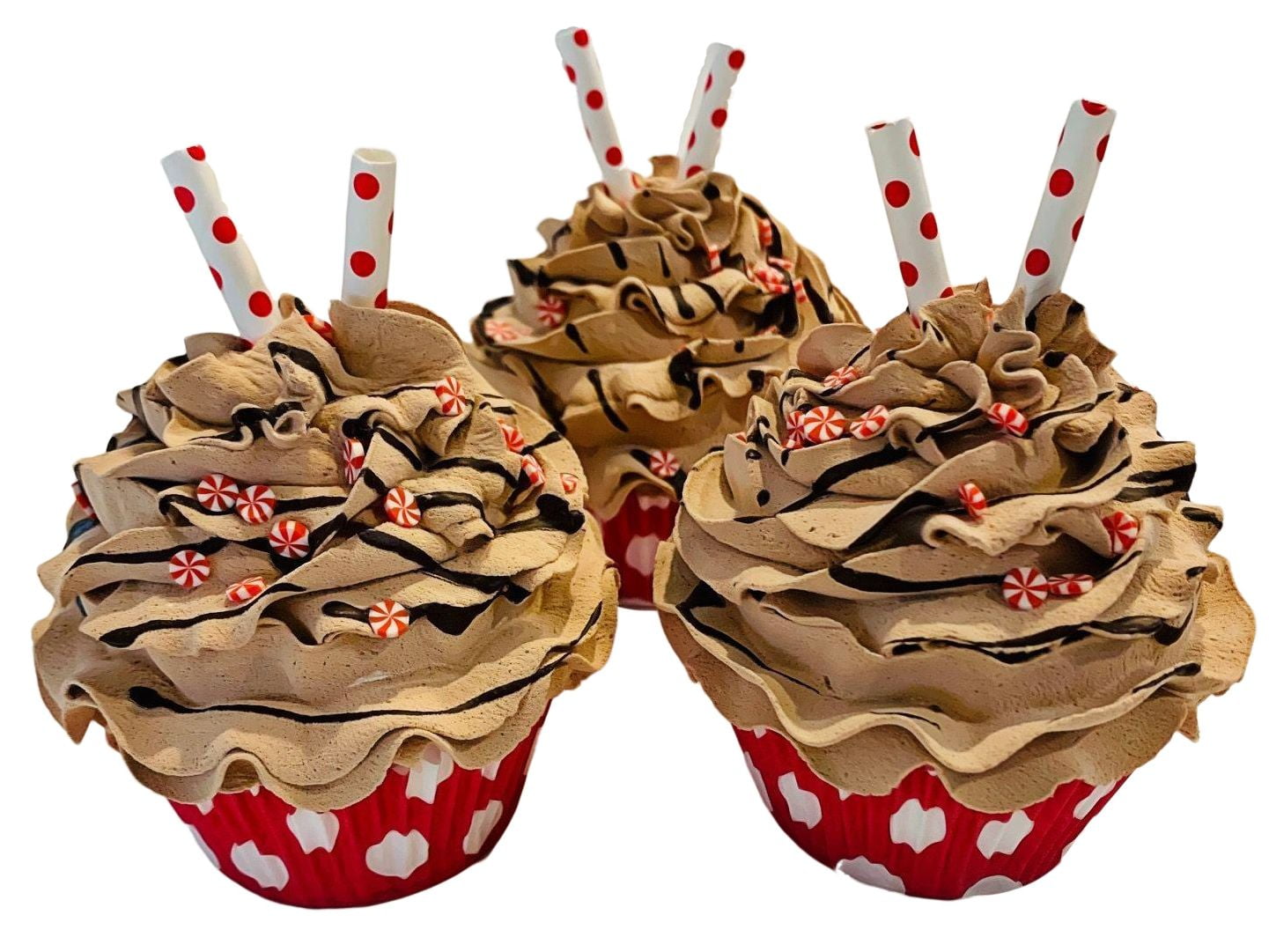 Chocolate w/ Chocolate Sprinkles Cupcakes Set of 3 Faux Cupcake Fake 