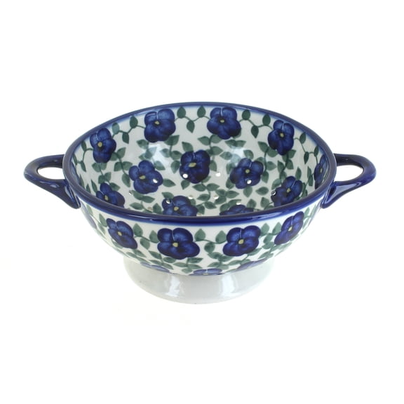 Blue Rose Polish Pottery Violets Colander