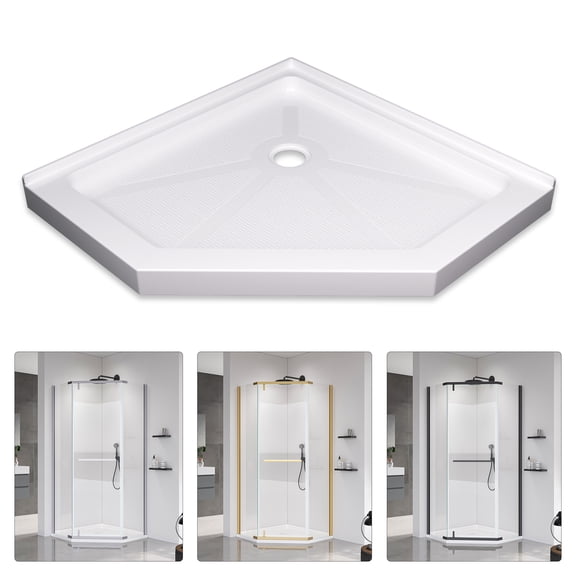Pioneer & Pine 36 x 36 In. Neo-Angle Shower Base, ABS Anti-Skid Surface, 3.55 In. Height, White, for Bathroom