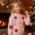 thumbnail image 4 of Coerni Kids' Knit Sweater With 3D Colorful Flower Appliques Girls Soft Long Sleeve Crewneck Top Toddler Winter Warm Coat Sweatshirt, 4 of 4