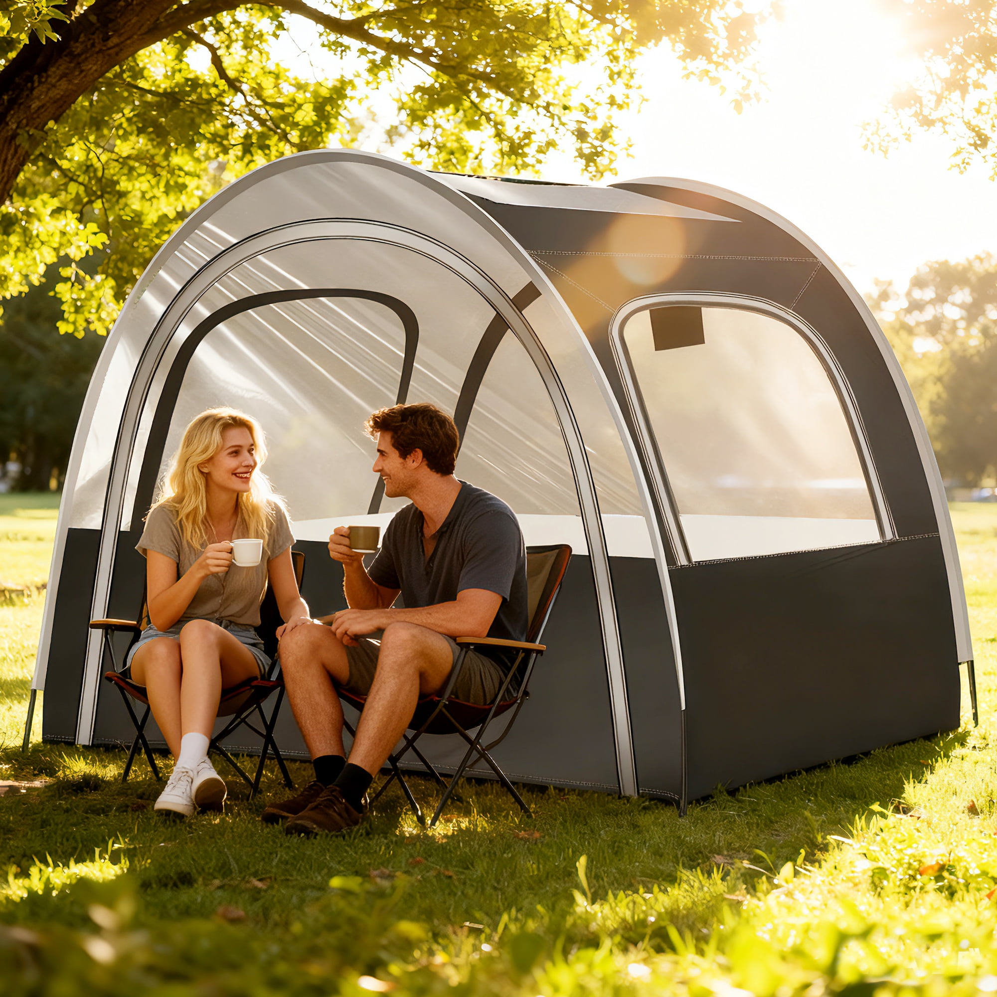 PVC tunnel tent, with super strong rain and windproof and sunshade design, suitable for 3-4 people, featuring a cold condensation-free panoramic skylight, an essential for camping