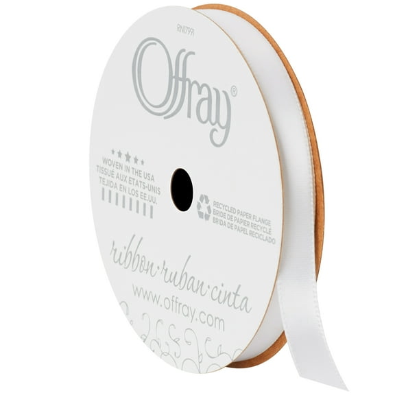 Offray Ribbon White Polyester Ribbon, 3.25" x 0.37"