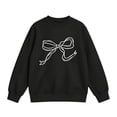 thumbnail image 3 of Girls Bow Print Crewneck Sweatshirt Black Cotton Pullover Top for Kids,Size 9-10T, 3 of 7