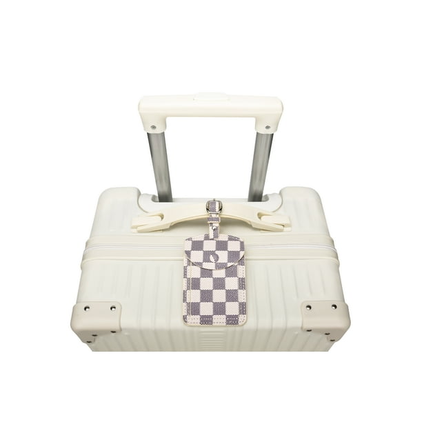 Daisy Rose Stylish Luggage Tag with name card and privacy protection for Suitcase and travel bag PU Vegan leather Cream Checkered