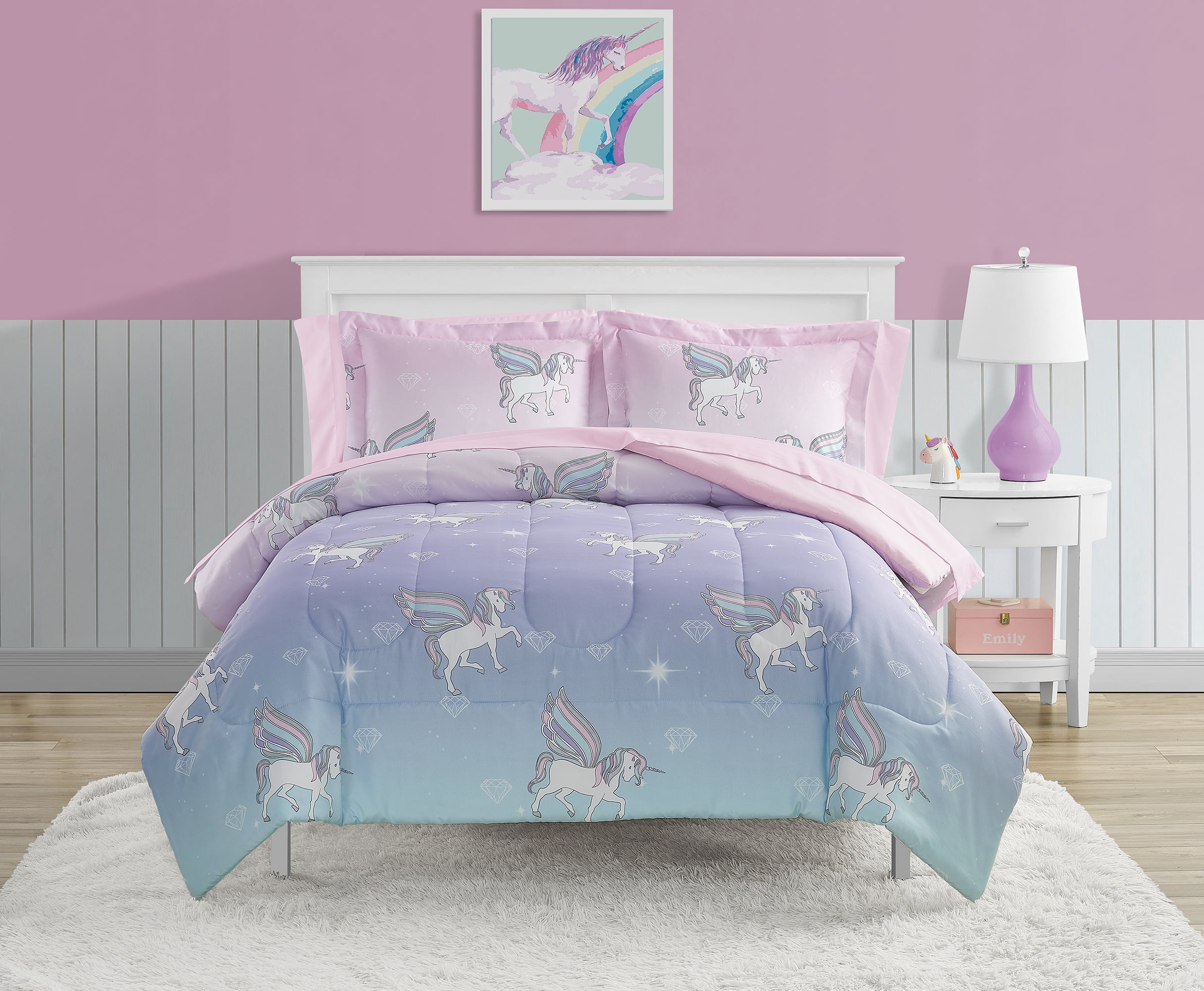 pink unicorn girls room magical Decorative Trash Can 12" high Bathroom Laundry 
