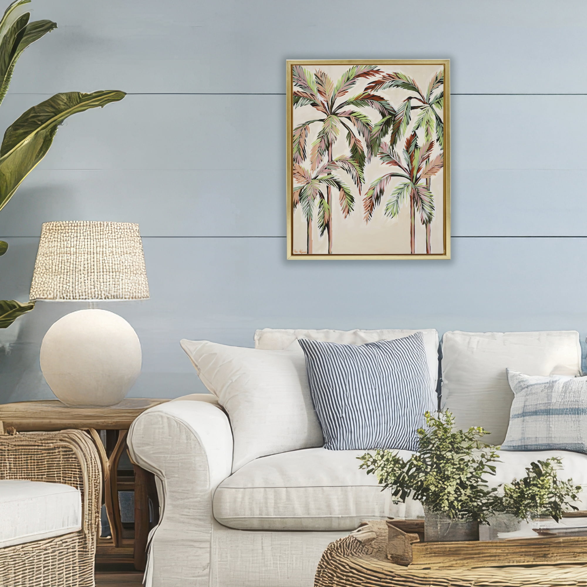 Stupell Industries Blushing Palm Tree Canopy Gold Framed Floater Canvas Wall Art, design by Dani Heyward