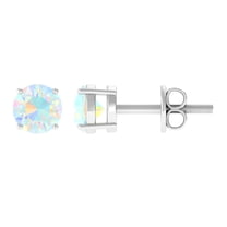 Rosec Jewels Natural Ethiopian Opal Earrings for Women - 5 mm - October Birthstone Earrings - AAA Quality - Ready to Gift, 14K White Gold