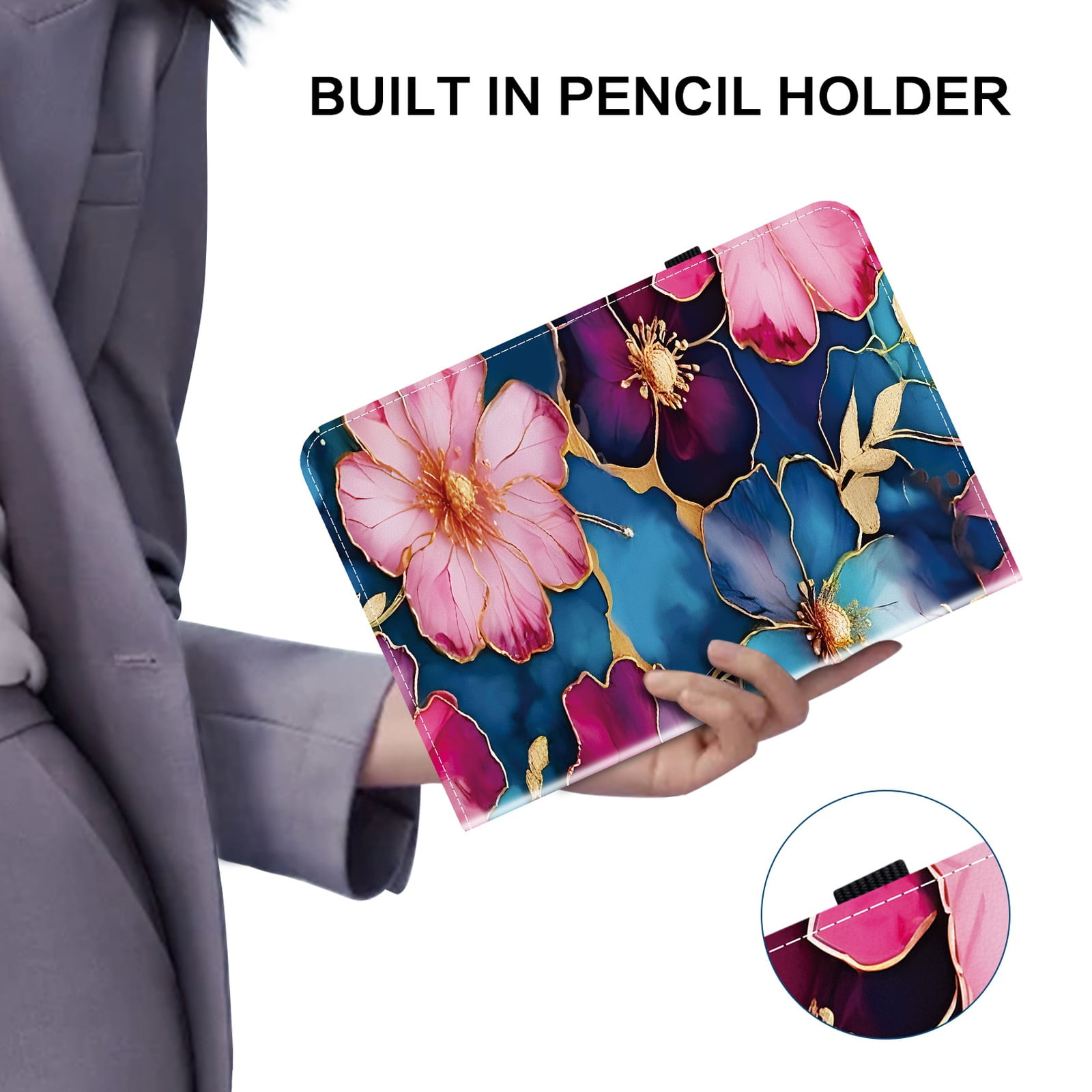 Allytechgroup for iPad 10.2" 9th 8ht 7th Generation Case, Premium PU Leather Flip Cover Stand Cover with Cards Slots Pencil Holder Shockproof TPU Inner Case for Apple iPad 10.2", Flowers