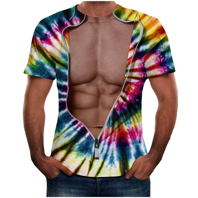 Qertyioot Homme Été Casual Col Rond Manches Courtes Top avec Imprimé sur la Poitrine et Col Rond Hommes Séance d'Entraînement T-Shirt