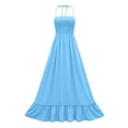 thumbnail image 6 of XUNKUSGA Maxi Dresses for Women Casual Boho Sleeveless Smocked Tiered Beach Dress Fashion Summer Soild Color Halter Backless Long Sun Dresses Women,Blue,XL, 6 of 7