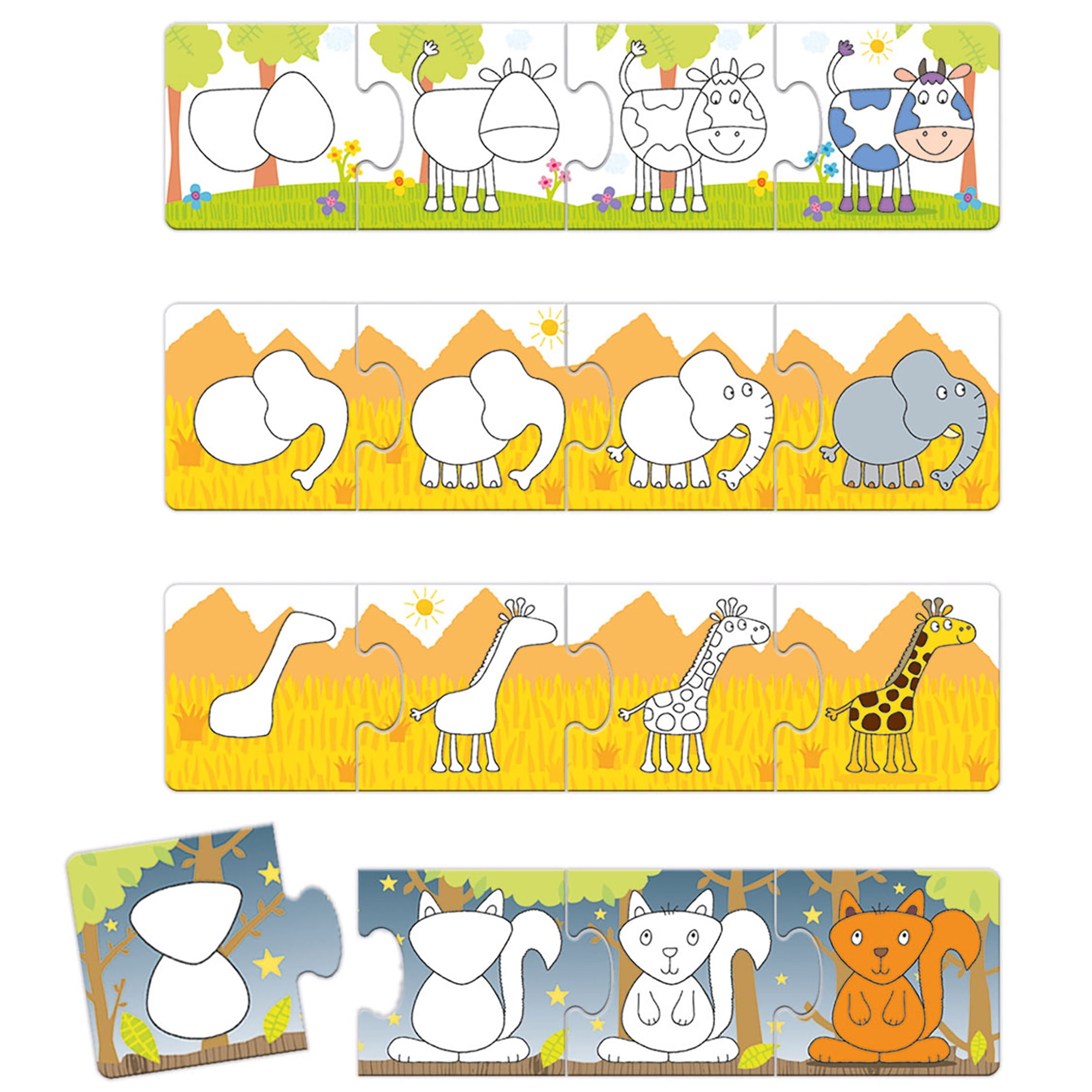 Headu Step By Step Drawing School - Puzzle & Animal Drawing Kit, Doodle Erase Board, 10 Progressive Puzzles, Sketch & Play Activity, Art Toy, Kids 3-6