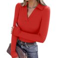 thumbnail image 3 of Kamentoy Women's V Neck Polo Shirts Long Sleeve Collared Business Fall Tunic Tops, Casual Ladies Polo, Knit Tee, Trendy Work Outfits, Golf Shirts, 3 of 8