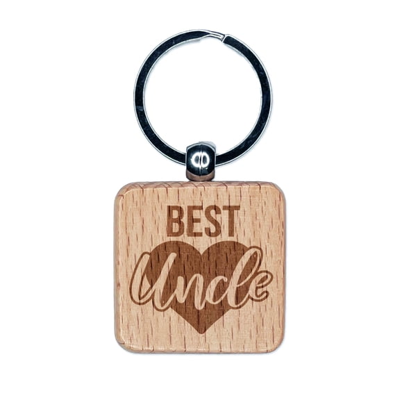 Best Uncle in Heart Square Keychain Charm Tag - Engraved Wood