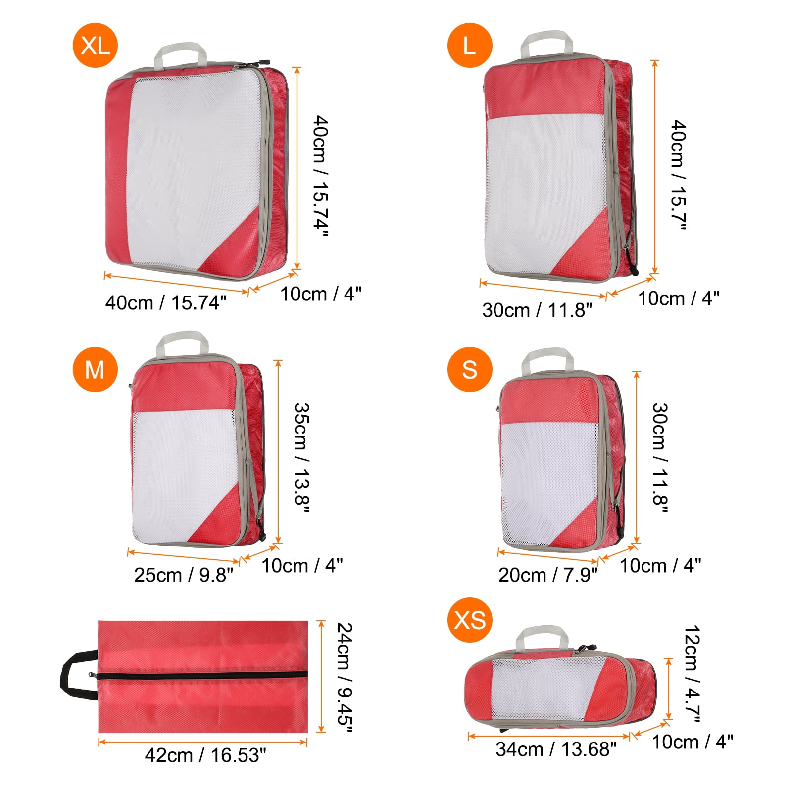 Uxcell 6pcs Compression Packing Cube for Suitcases Lightweight Travel Essentials Luggage Organizers Bags, Red