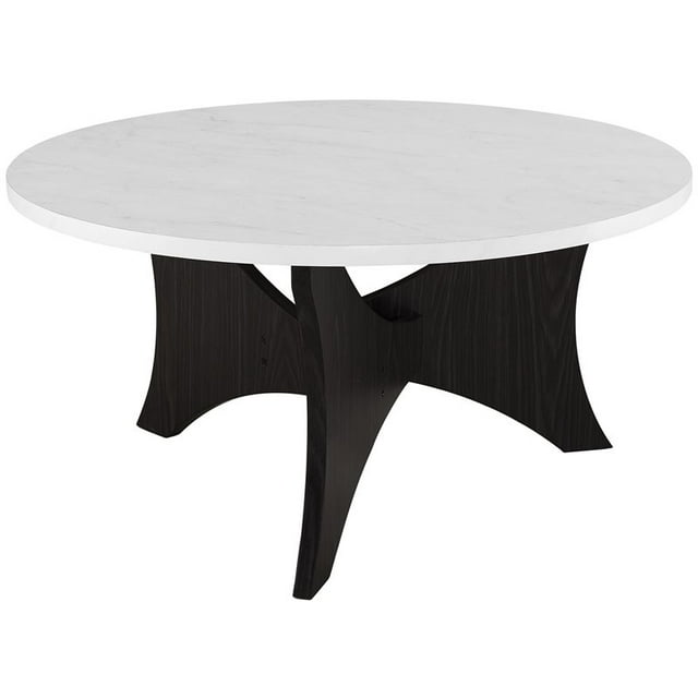 Wilmer 36" Mi-Siècle 3 Pieds Table Basse Ronde en Faux Marbre Blanc/graphite